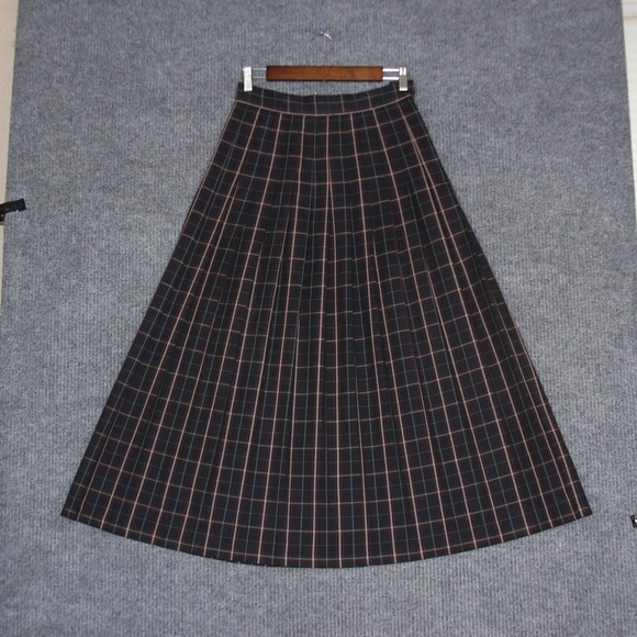 Vintage Betty Z Skirt Womens 4 Black Tan Brown Plaid Pleated Midi - Picture 2 of 3